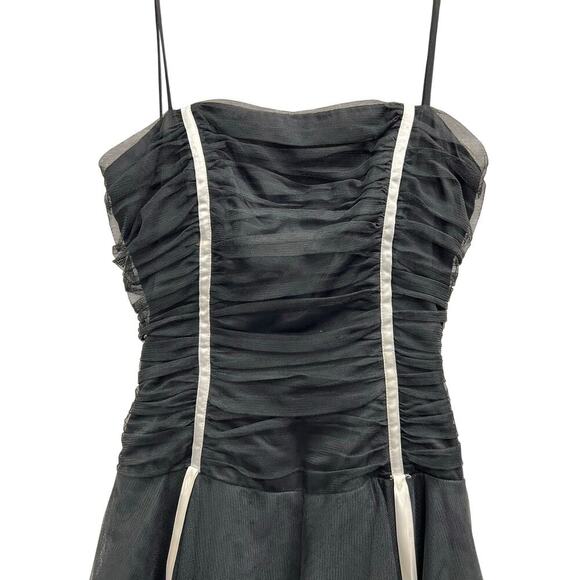 Blondie Nites VTG black white formal dress ruched bodice tier tulle skirt sz 3 - Picture 4 of 14